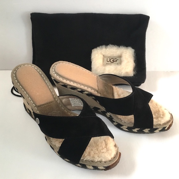 UGG Margot Sheepskin Wedge Slip On Sandals Size 6 - Picture 1 of 8